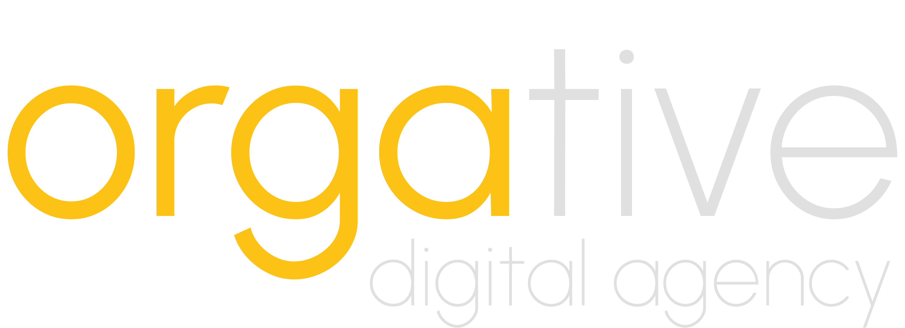 Turuncu ve beyaz renklerde 'orgative digital agency' yazısı.